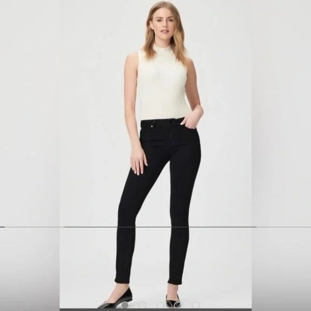 Paige Verdugo Black Eclipse Destructed Ultra Skinny Jeans 27 Dark Wash Mid Rise